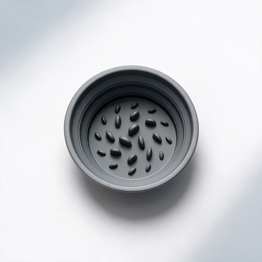 Overhead view of the slow feeder bowl showing the full maze pattern
